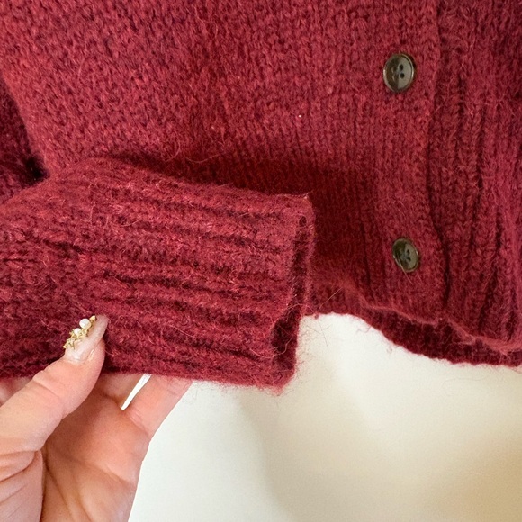 Talula V-Neck Button Cardigan in Wine - Picture 4 of 6